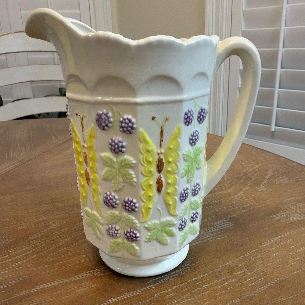 Vintage Floral Butterfly Embossed Pitcher